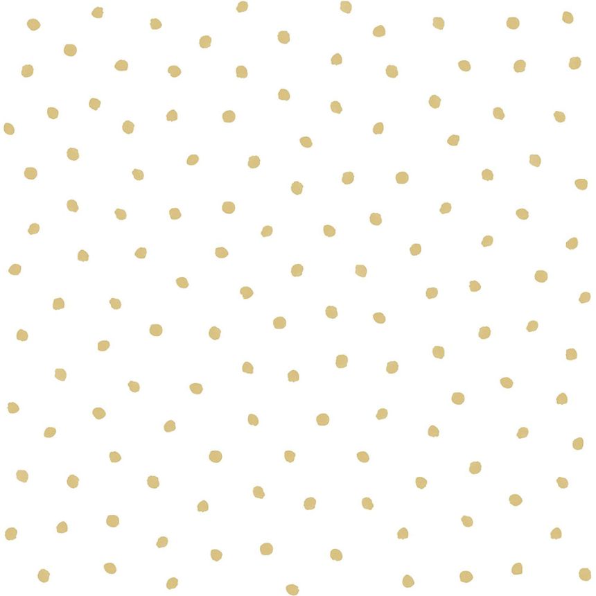 White non-woven wallpaper with gold polka dots 138937, Little Bandits, Black & White, Esta