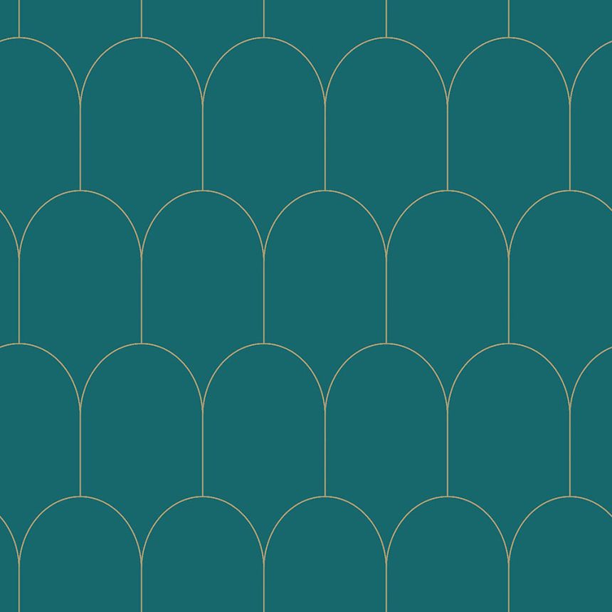 Turquoise non-woven wallpaper, geometric arched pattern 139205, Art Deco, Esta