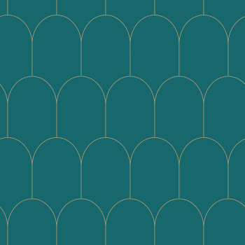 Turquoise non-woven wallpaper, geometric arched pattern 139205, Art Deco, Esta