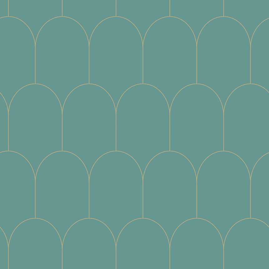 Turquoise non-woven wallpaper, geometric arched pattern 139204, Art Deco, Esta