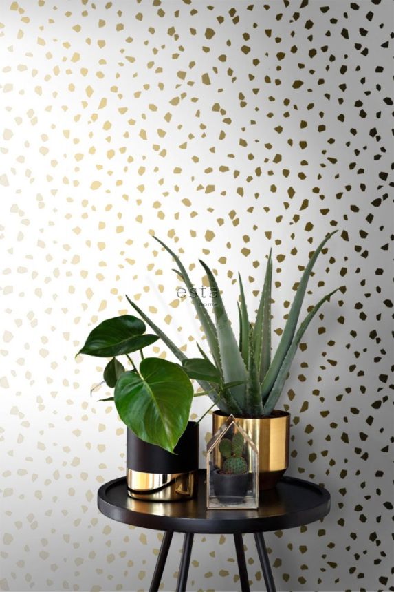 White non-woven wallpaper, irregular golden shapes 139133, Black & White, Esta