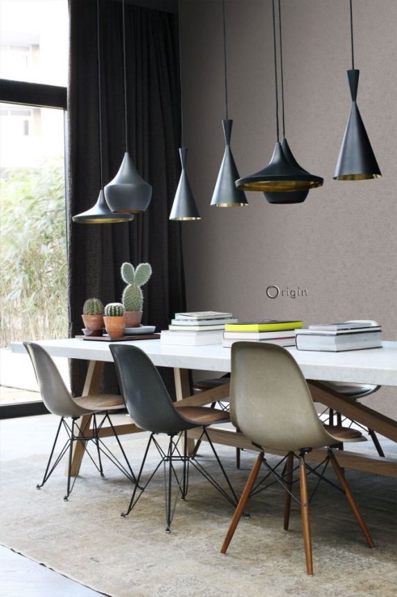 Non-woven brown wallpaper with a soft metallic gloss 346205, Matières - Metal, Origin