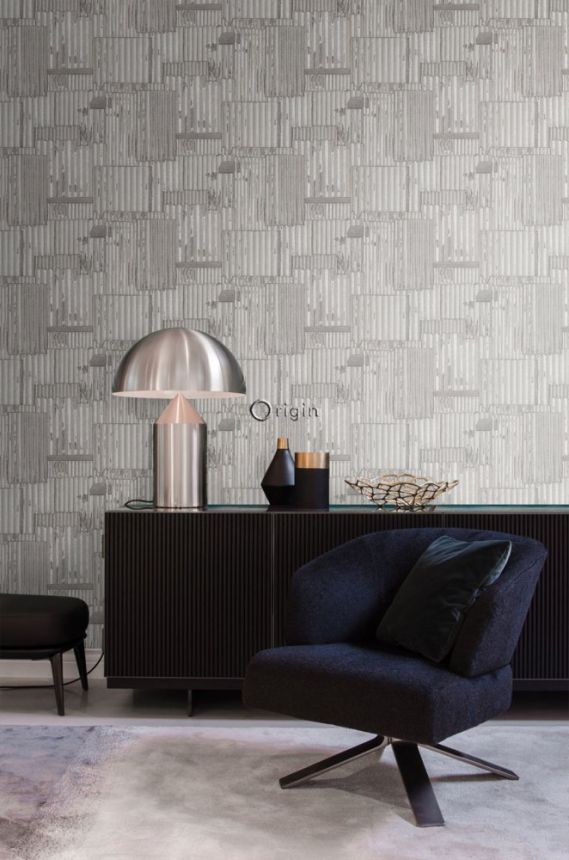 Gray-silver non-woven wallpaper design corrugated sheet 347615, Matières - Metal, Origin