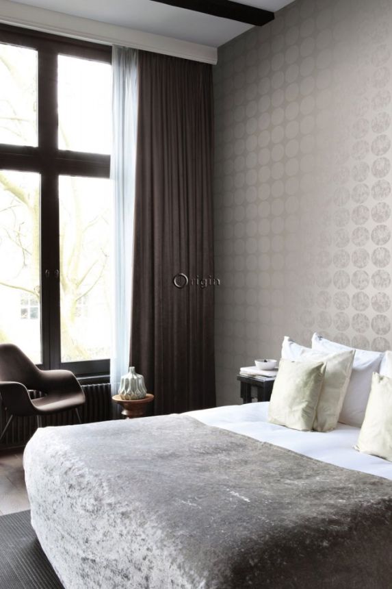 Non-woven brown wallpaper, matte polka dots on a metallic background  347608, Matières - Metal, Origin