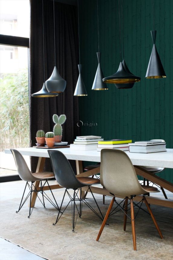 Green-black non-woven wallpaper imitation wood, boards 347536, Matières - Wood, Origin