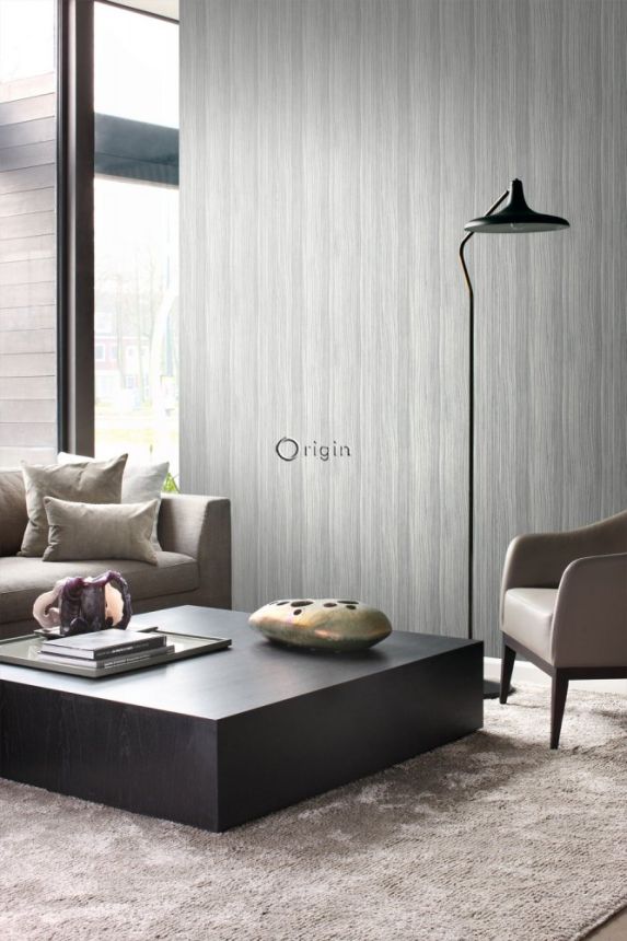 Gray-silver non-woven wallpaper, wood texture 347235, Matières - Wood, Origin