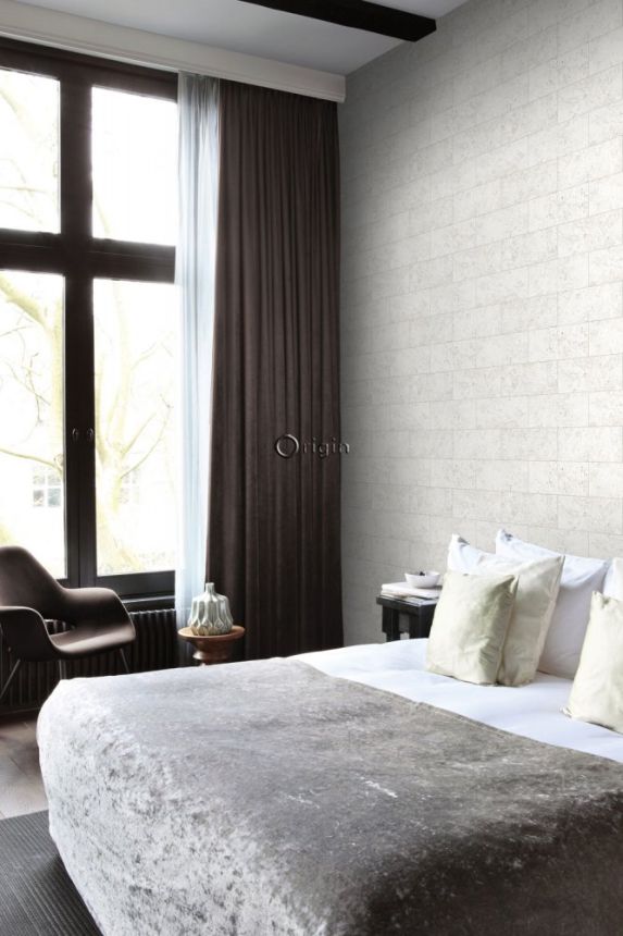 Gray-white non-woven wallpaper, imitation of stone cladding 347580, Matières - Stone, Origin