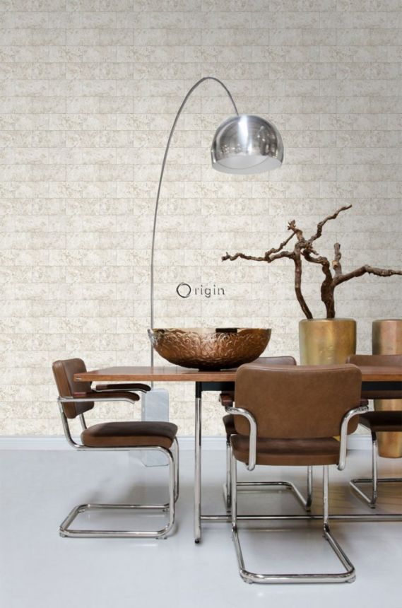 Gray-beige non-woven wallpaper, imitation of stone cladding 347579, Matières - Stone, Origin