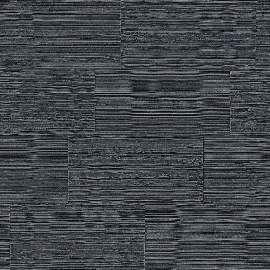 Non-woven wallpaper, imitation of black and silver stone cladding 347572, Matières - Stone, Origin