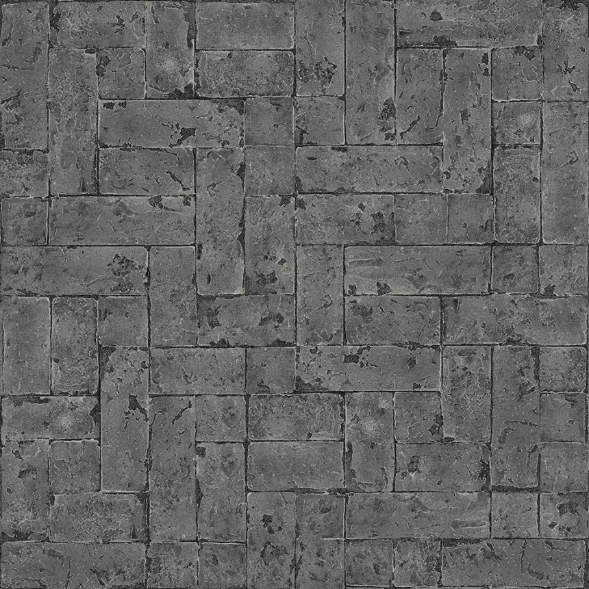 Dark gray non-woven wallpaper, imitation stone cladding 347571, Matières - Stone, Origin