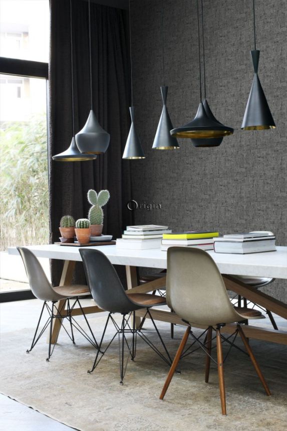 Dark gray non-woven wallpaper, imitation stone cladding 347571, Matières - Stone, Origin