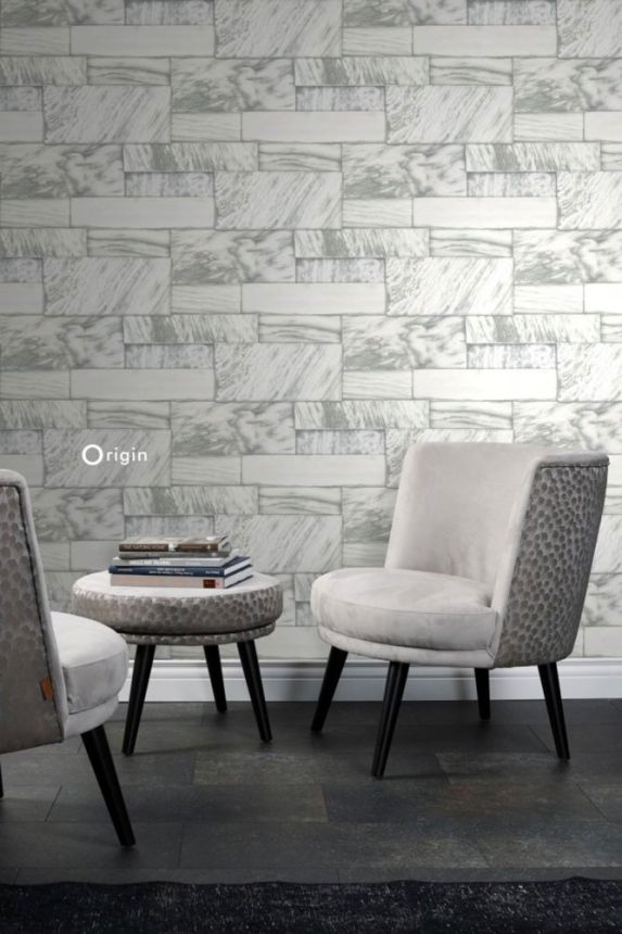 Non-woven wallpaper, imitation of gray stone cladding 337254, Matières - Stone, Origin