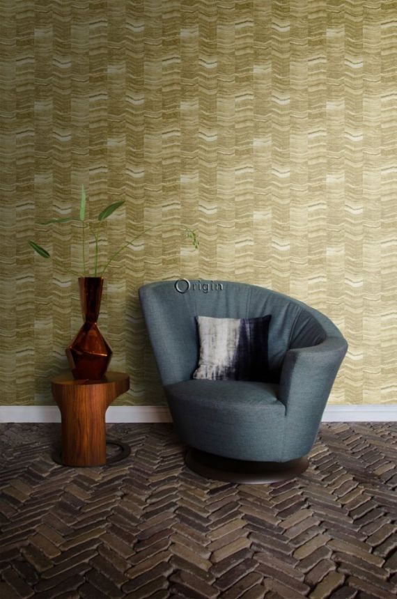 Non-woven wallpaper, green-beige marble tile pattern 337247, Matières - Stone, Origin