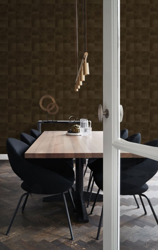 Brown non-woven wallpaper, square pattern of imitation fur 347798, Luxury Skins, Origin