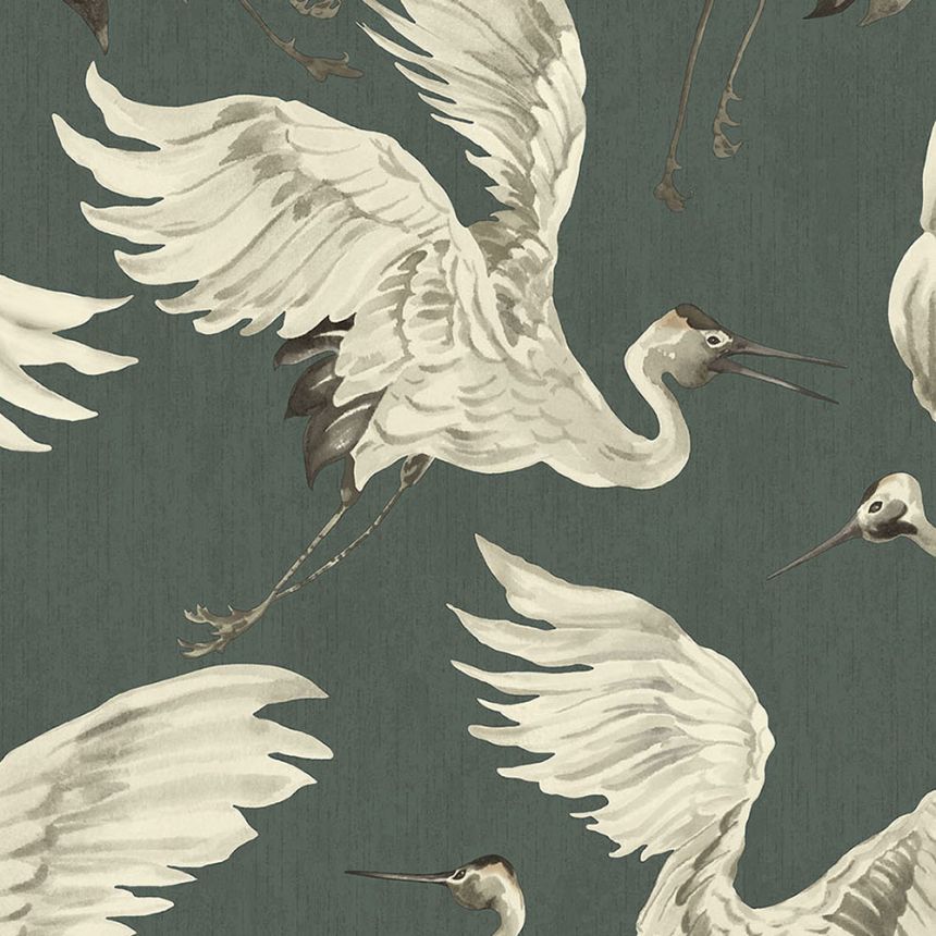 Non-woven green wallpaper flying birds 317355, Oasis, Eijffinger