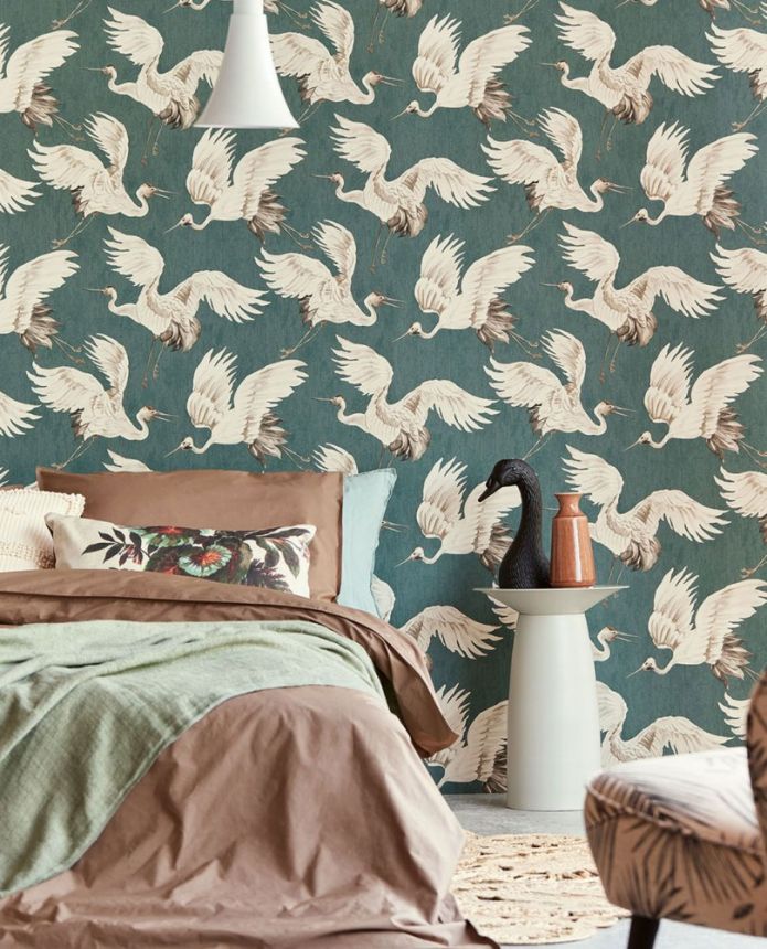 Non-woven green wallpaper flying birds 317355, Oasis, Eijffinger