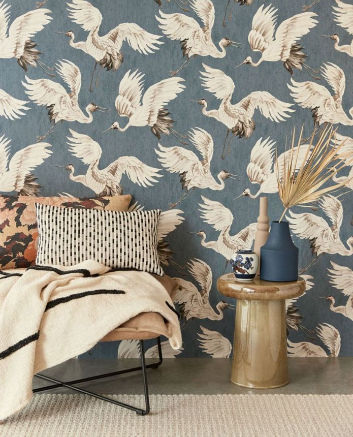 Non-woven blue wallpaper flying birds 317354, Oasis, Eijffinger