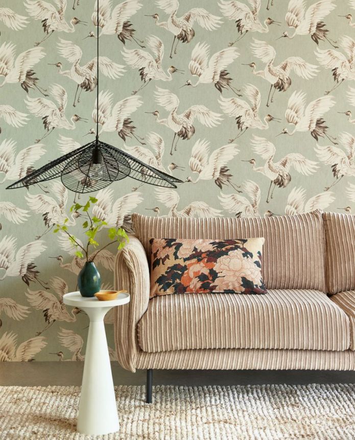 Non-woven gray-green wallpaper, birds in flight 317353, Oasis, Eijffinger