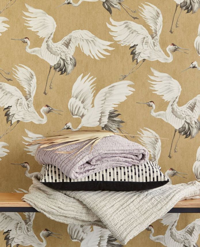 Non-woven ocher non-woven wallpaper, birds in flight 317351, Oasis, Eijffinger