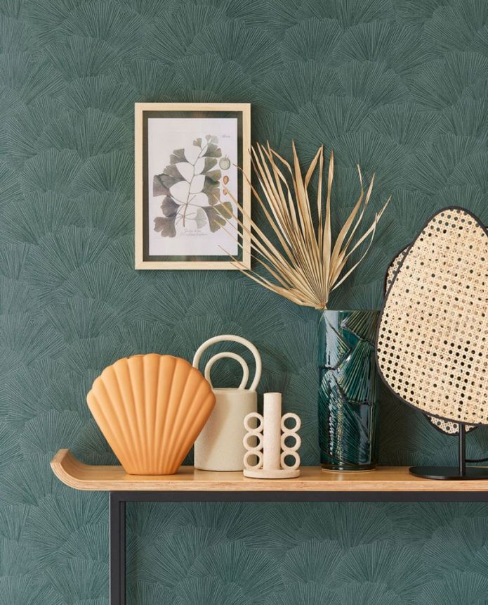 Non-woven green wallpaper, Leaves 317334, Oasis, Eijffinger