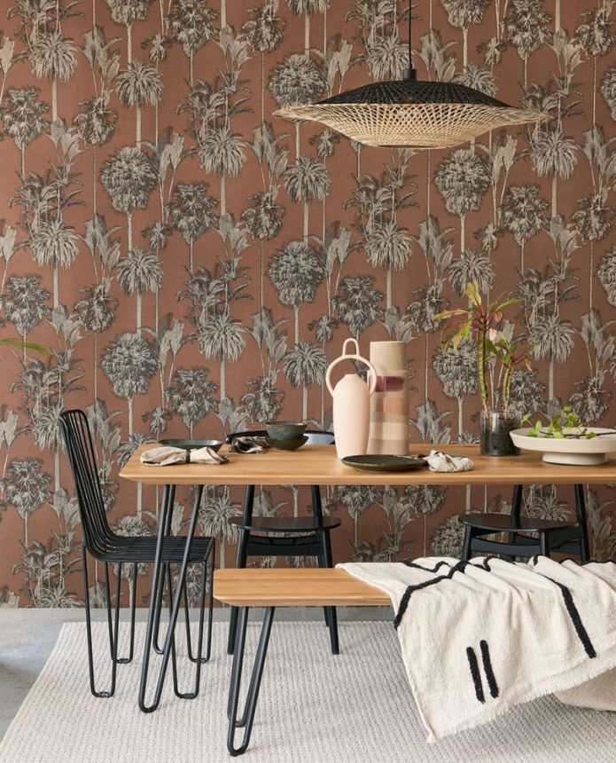 Brown non-woven wallpaper Palms, oasis 317322, Oasis, Eijffinger