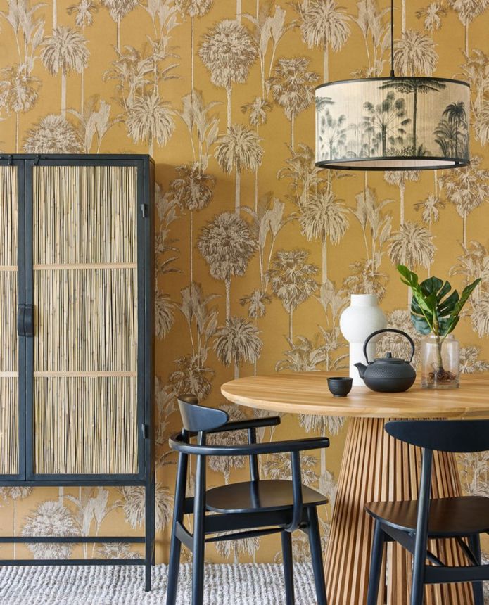 Ocher non-woven wallpaper Palm trees, oasis 317321, Oasis, Eijffinger