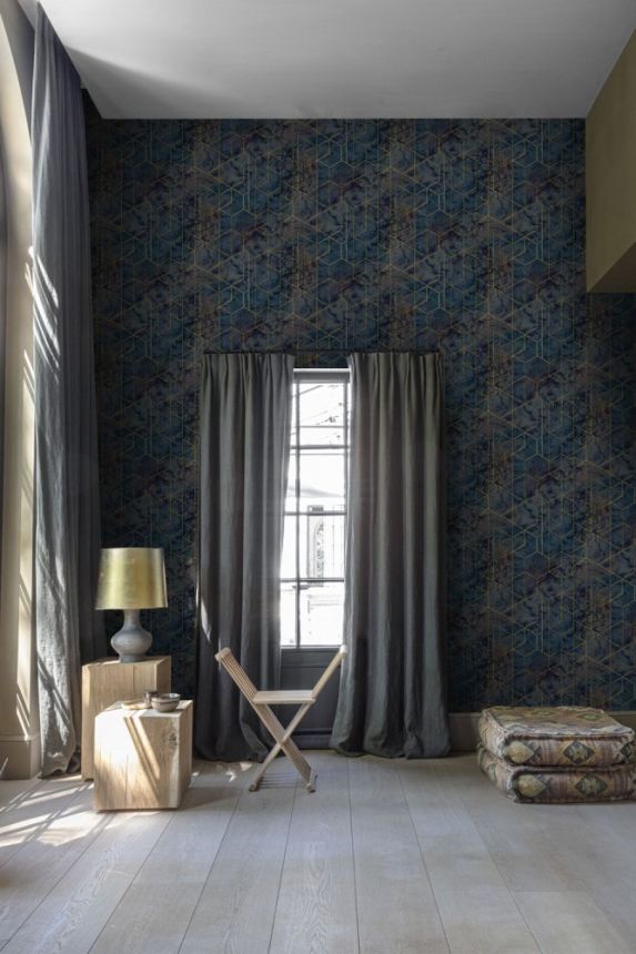 Blue, geometric marble non-woven wallpaper WL2503, Wanderlust, Grandeco