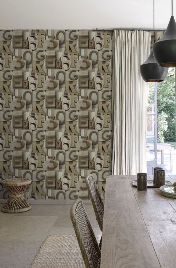 Non-woven wallpaper 3D numbers and letters WL2302, Wanderlust, Grandeco