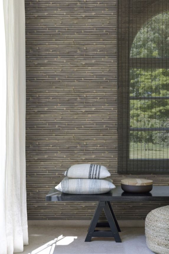 Brown non-woven wallpaper, imitation bamboo, WL1103, Wanderlust, Grandeco