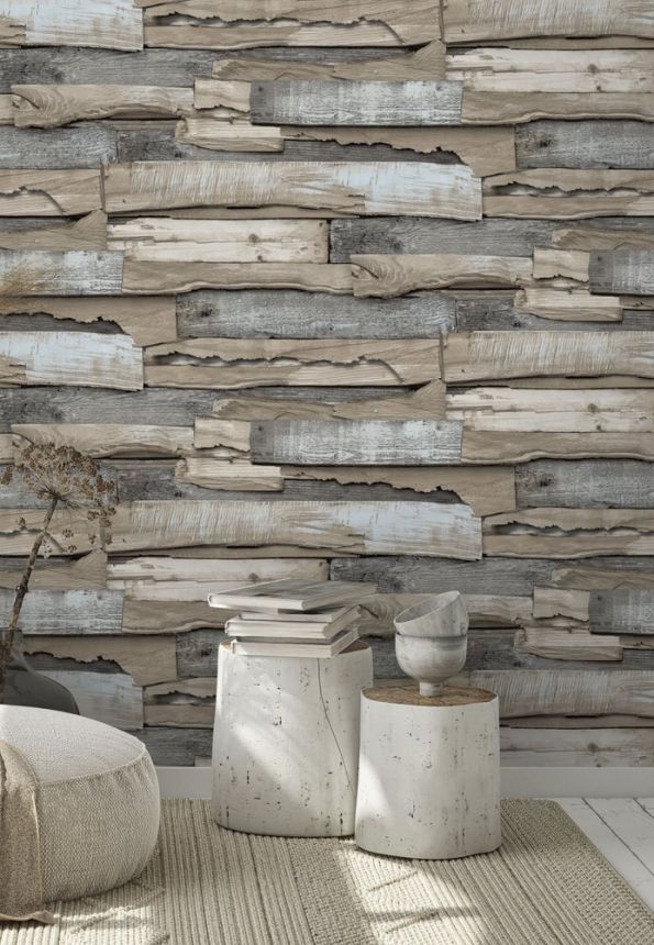 Non-woven wood effect wallpaper, wooden planks WL1003, Wanderlust, Grandeco