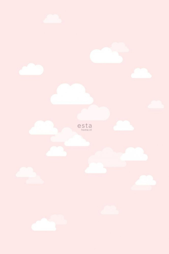 Non-woven pink children's wallpaper with white clouds 158843, 1,86 x 2,79 m, Little Bandits, Esta