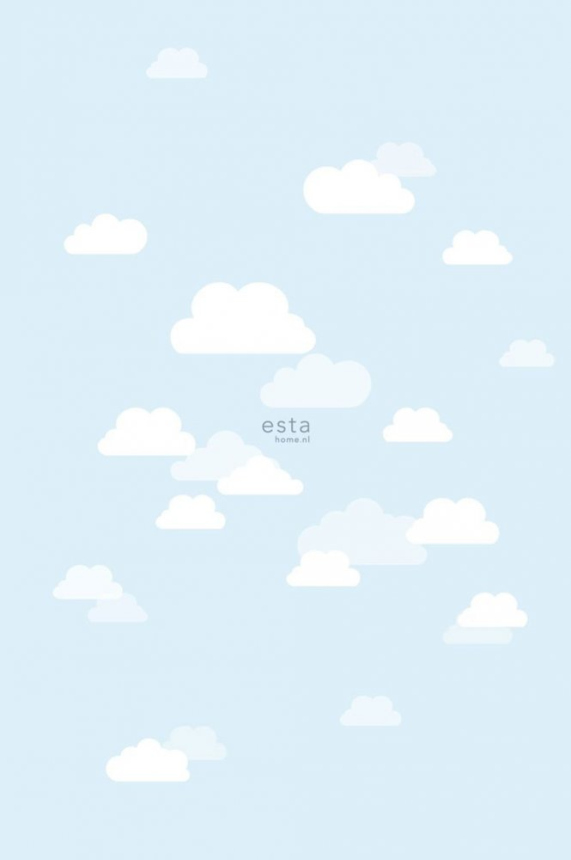 Non-woven blue children's wall mural with white clouds 158842, 1,86 x 2,79 m, Little Bandits, Esta