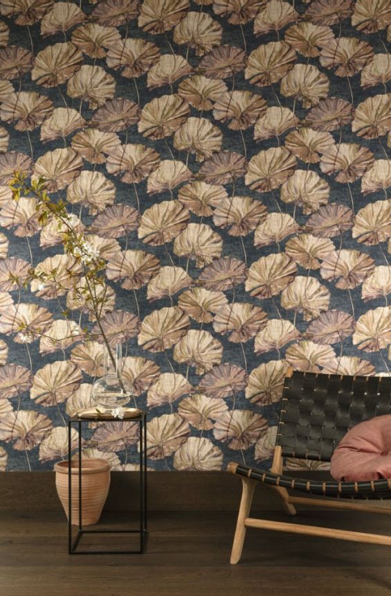 Non-woven wallpaper, romantic motif of water lily flowers EE2003, Elementum, Grandeco