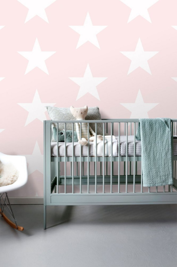 Non-woven wallpaper pink with white stars 138946, Regatta Crew, Esta Home