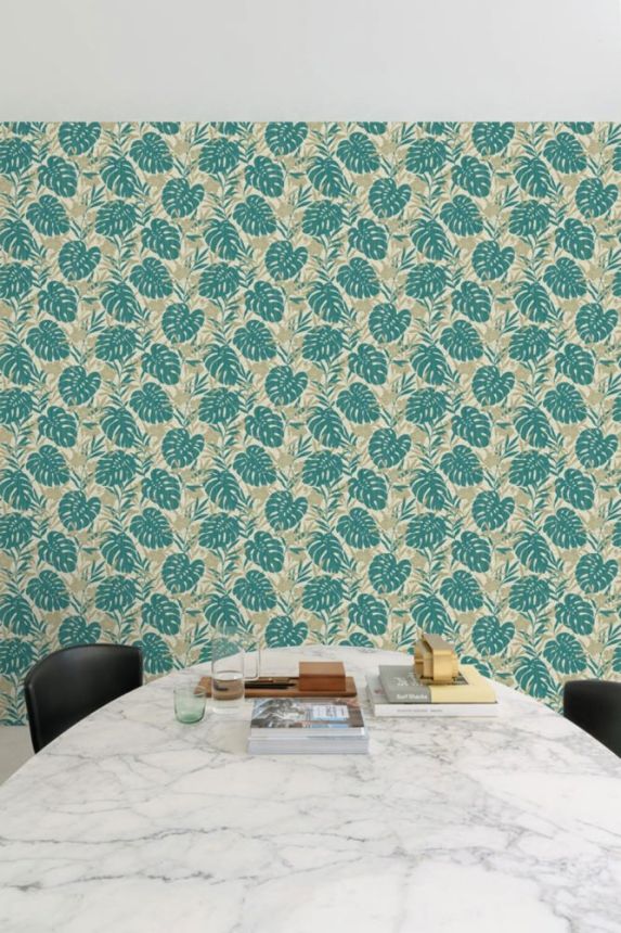 Non-woven wallpaper, Leaves, monstera, orchids, CE3102, Aurora 2022, Grandeco