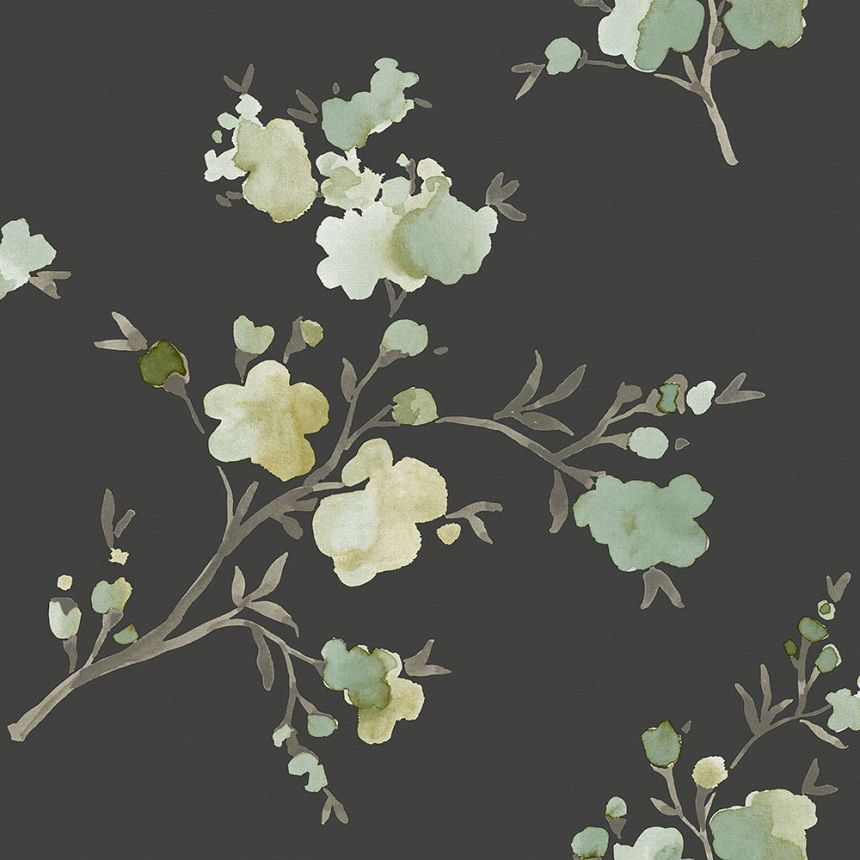 Black non-woven wallpaper with blossoming branches 148719, Blush, Esta Home