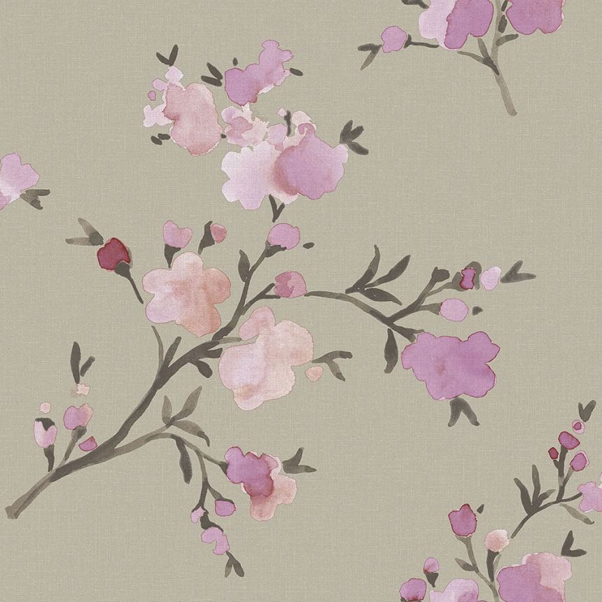 Non-woven wallpaper with blossoming branches 148717, Blush, Esta Home