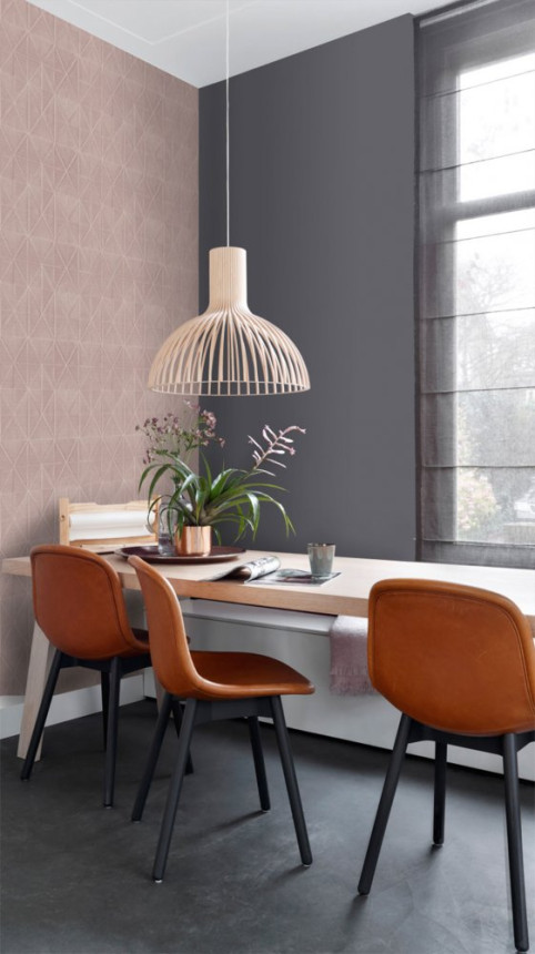 Non-woven, geometric pattern wallpaper old pink color, origami 148709, Blush, Esta Home