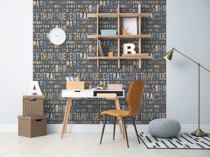 Non-woven washable wallpaper with texts, M50809, Loft, Ugépa