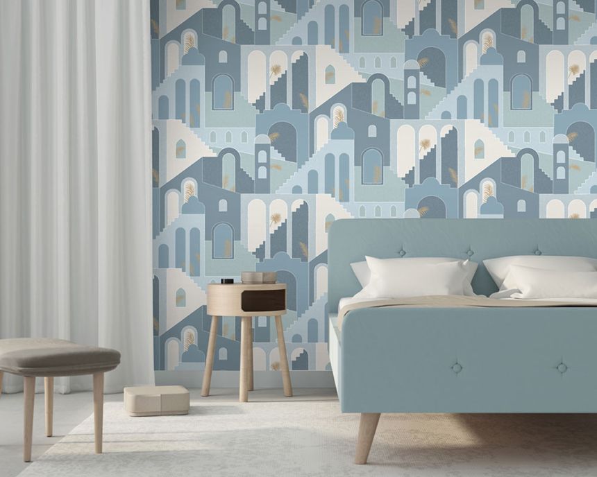 Non-woven blue graphic wallpaper City M47301, Arty, Ugépa