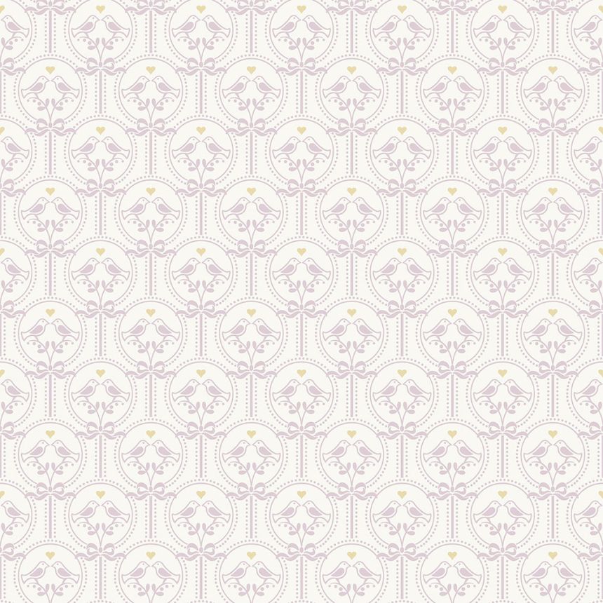 Violet non-woven children's wallpaper - birds, bows JS3201, Jack´N Rose 2024 , Grandeco