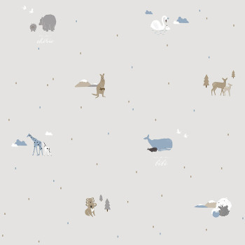 Gray children's wallpaper with animals 7004-2, Noa, ICH Wallcoverings