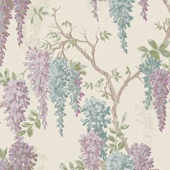 Non-woven wallpaper with wisteria flowers 113357, Laura Ashley, Graham & Brown