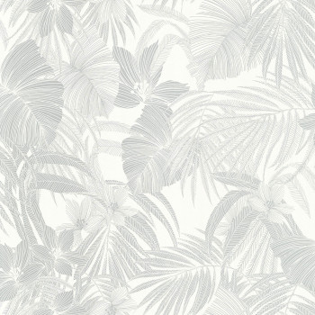 White non-woven wallpaper with leaves A51303, Vavex 2024