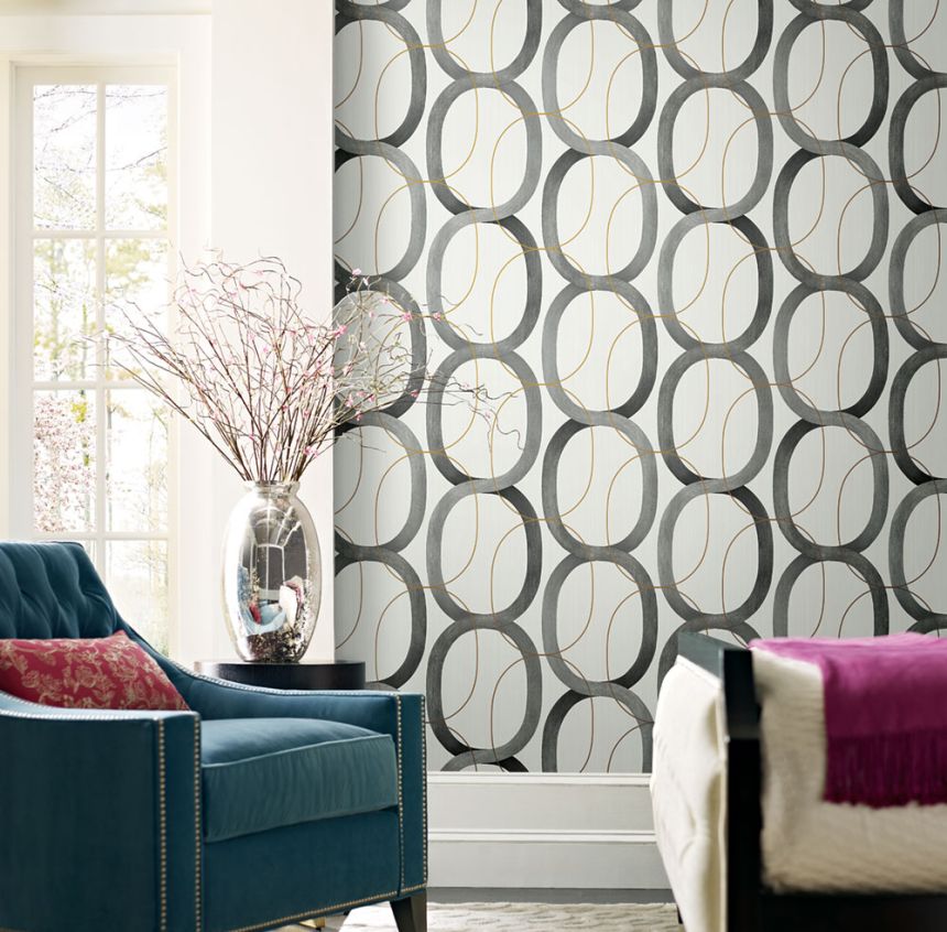 Geometric pattern wallpaper, black oval pattern OS4213, Modern Nature II, York