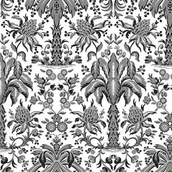 Grey-black paper wallpaper -ornaments, palm trees DM5014, Damask, York