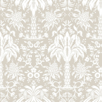 Beige paper wallpaper -ornaments, palm trees DM5013, Damask, York