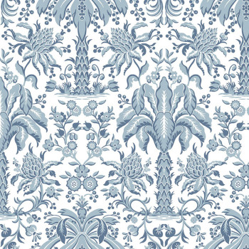 Blue paper wallpaper -ornaments, palm trees DM5012, Damask, York