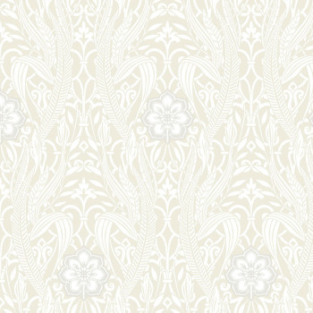 Beige pre-pasted wallpaper leaves, flowers DM4993, Damask, York