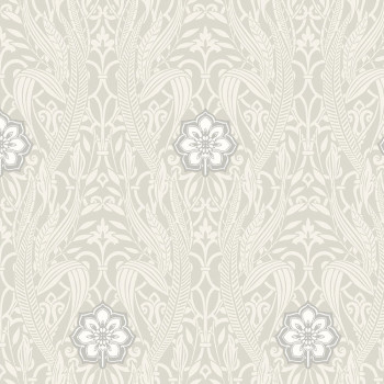 Grey pre-pasted wallpaper - leaves, flowers DM4992, Damask, York